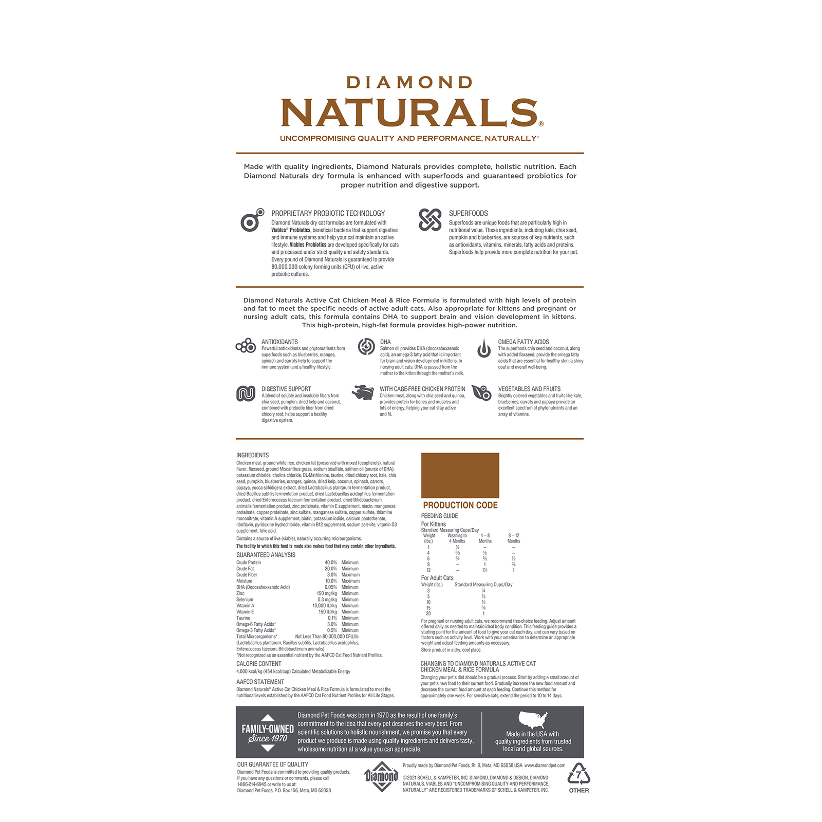 diamond naturals active cat chicken meal rice bag back