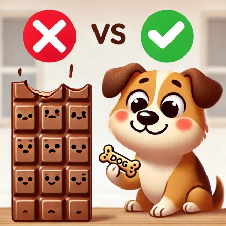 DALL·E 2024 11 06 12.57.04 A cute dog looking at a chocolate bar with a disappointed expression with a clear red cross or No symbol over the chocolate to indicate its not sa