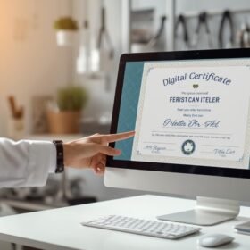 es una veteriania haciendo un certificado vitrual d eun perro o gato