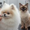 FOTO DE SERVICIO DE GROOMING ESPECIALIZADO PARA PERROS Y GATOS QUE SE VEAN REALIZANDOLES UN CORTE ESTETICO CON TIJERAS