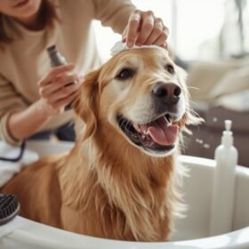 IMAGEN PARA CREAR UN PRODUCTO LLAMADOSERVICIO Baño y Peluquería Canina a Domicilio -EN CASA- SOLO IMAGEN SIN LEYENDA QUE SE REFLEJE QUE ES EN CASA QUE SE VEA QUE LE ESTAN CORTANDO PELO EN CASA